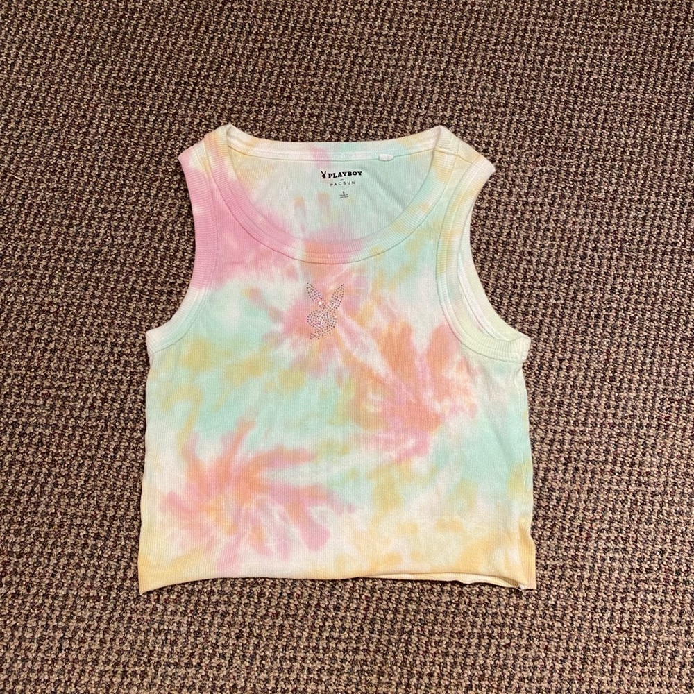 playboy tye dye tank with gem logo
